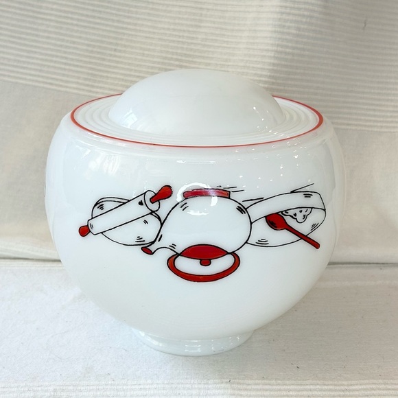 Vintage Milk Glass Shade Ceiling Light Deco Hand Painted Tea Kettle Kitchen - Picture 10 of 12